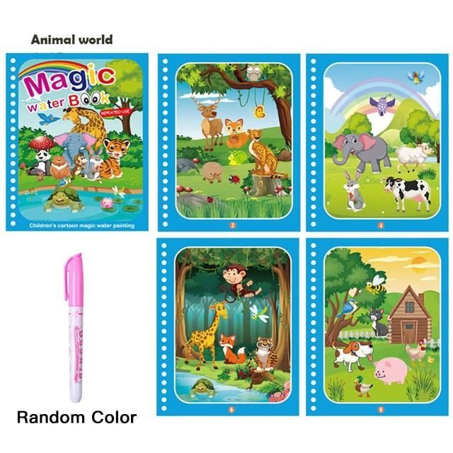 MINISOISO Livre Magique à L'Eau 6 Pièces - Livre De Coloriage Réutilisable Avec Stylo Pour Enfants 2-6 Ans, Cadeau Idéal