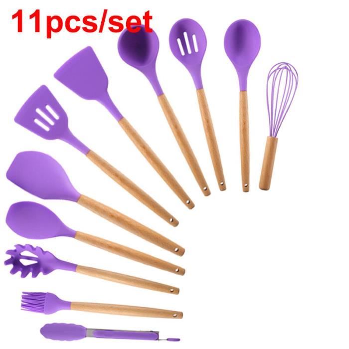 Set D'ustensiles De Cuisine En Silicone 49 Pièces - Avec Support Et Crochets - Résistant à La Chaleur - Gris Foncé