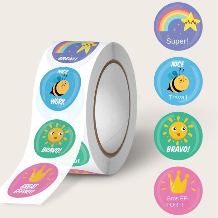 1000 Autocollants Motivation Enfants - Récompense Scolaire - 20 Designs Animaux & Encouragements