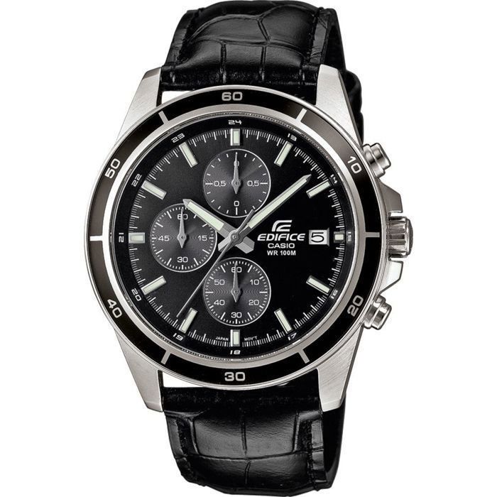 Montre CASIO EDIFICE Chronographe - Bracelet Cuir Noir, étanche 10 ATM, Neuve Avec étiquettes