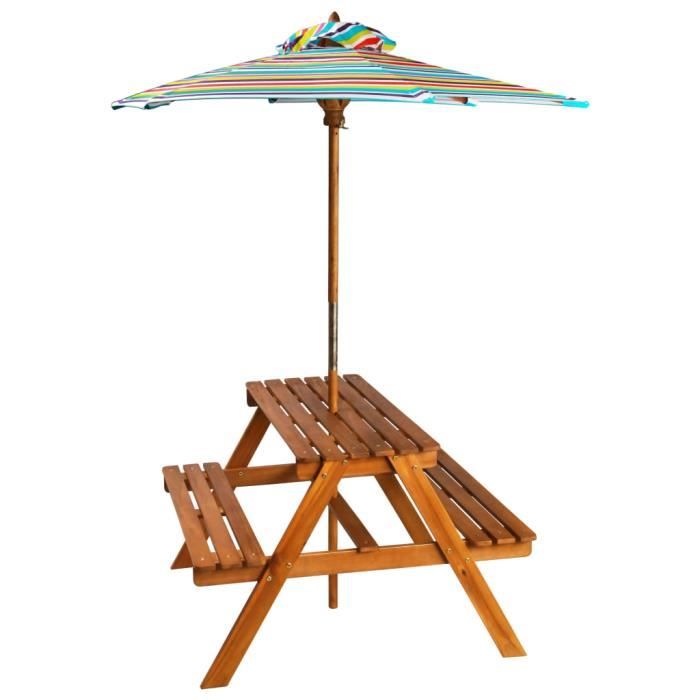TABLE DE JARDIN VENDUE SEULE - QID Table à pique-nique et parasol enfants 79x90x60cm Acacia solide