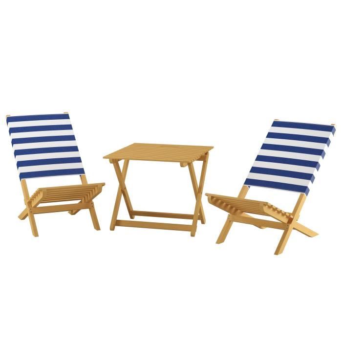Set de 2 chaises pliantes en bois et 1 table chaise de plage siège de pêche 10-351-2T