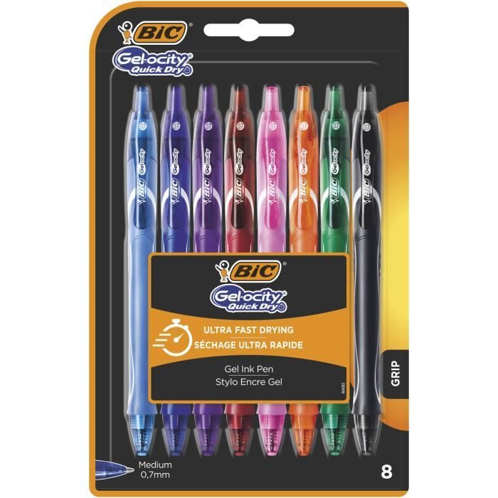 BIC BIC Gel-ocity Quick Dry Noir Stylo à bille rétractable avec clip Moyen 12 pièce 