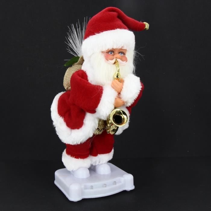 Automate musical et lumineux Père Noël saxophoniste Hauteur 30cm 30