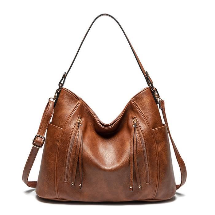 Sac a Main en Cuir pour Femmes de Luxe Vintage Marron Marron Cdiscount Bagagerie Maroquinerie