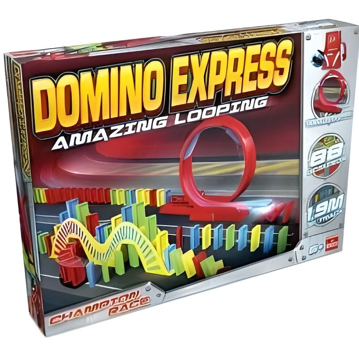 Coffret Domino Express Amazing Looping 1,9 m de piste - Circuit avec looping, double pont, rails express - Jeu construction