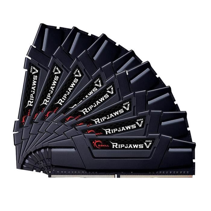 Achat Memoire PC G.Skill RipJaws 5 Series Noir 256 Go (8 x 32 Go) DDR4 2666 MHz CL18 - Kit Quad Channel 8 barrettes de RAM DDR4 PC4-21300 - pas cher