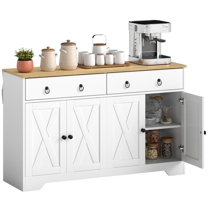 Buffet meuble de rangement - HOMCOM - style rural - 2 tiroirs et 2 placards avec étagères à hauteurs réglables - blanc Buffet meuble de rangement - HOMCOM - style rural - 2 tiroirs et 2 placards avec étagères à hauteurs réglables - blanc