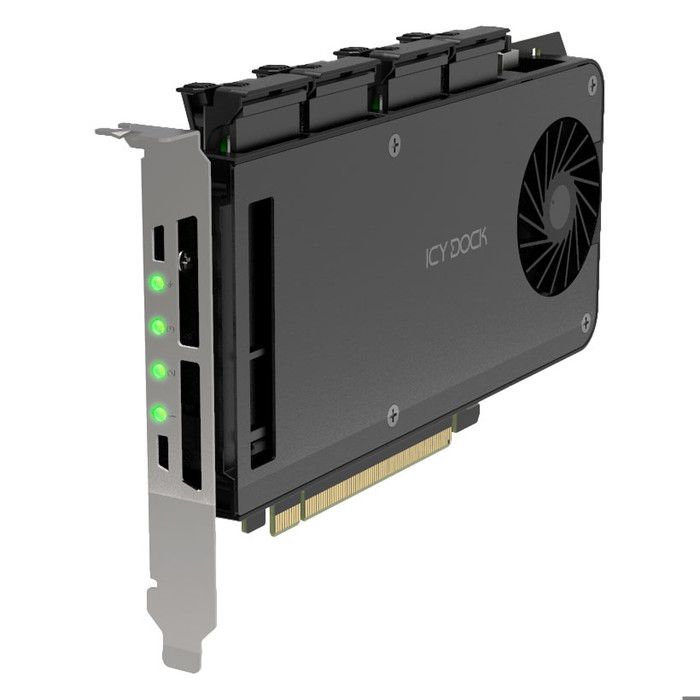 Adaptateur M.2 NVMe - Icy Dock - 4 x SSD - PCIe 4.0 x16 - 64 Gbps - Installation sans outil