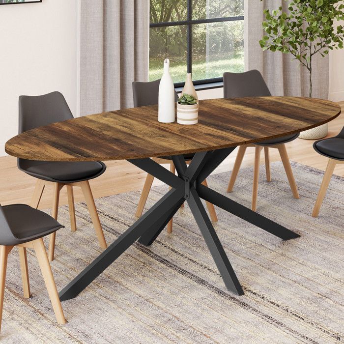 Table à manger ovale fixe - IDMARKET - ALIX - Bois vieilli et noir - 10 personnes - 200 cm