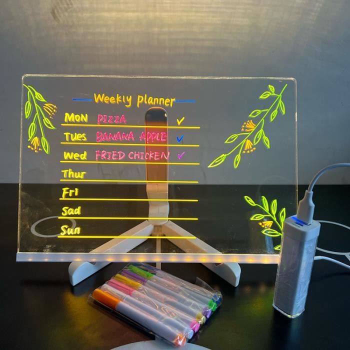 Tableau Lumineux LED 30x20 Cm - Acrylique Effaçable, 7 Couleurs, Support Réglable - Pour Café, Bureau - 6
