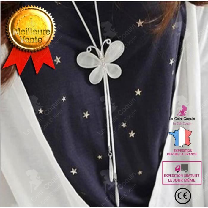 Collier Sautoir Style Papillon En Métal Argenté - Filigrane, Garanti Sans Nickel - Neuf Avec étiquettes