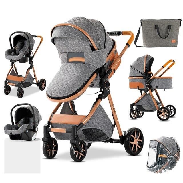 Poussette 3 en 1 Bébé Combinée Siège-Auto Landau Nacelle Réglable Sac à Langer Haute Qualité Poussette Canne Gris Foncé