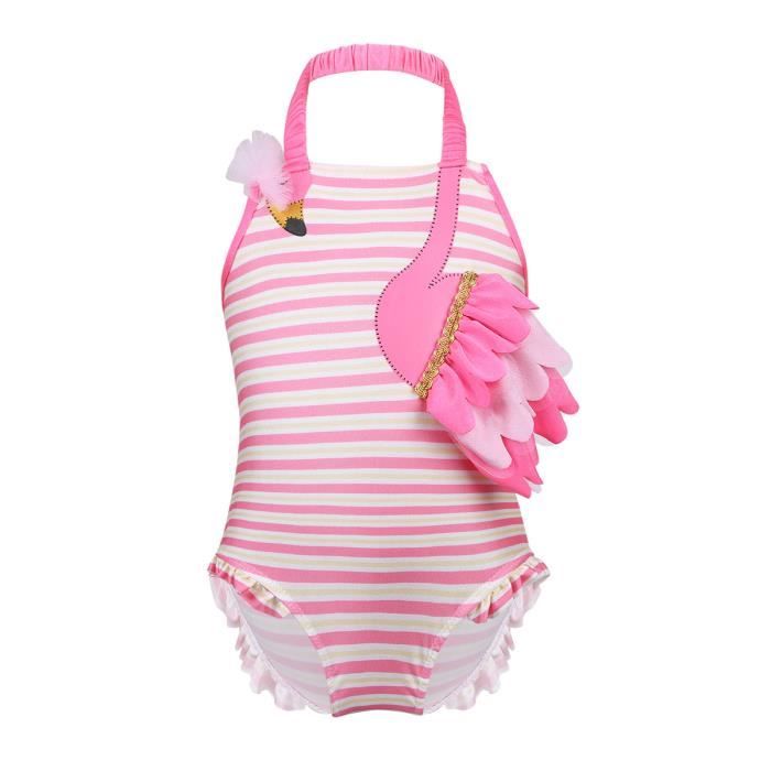 maillot de bain fille-1 pièce-flamand rose-maillot de bain enfant-fille 746 