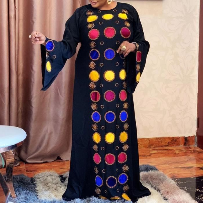 Robe Longue robe plissee Maxi a manches longues pour femme africaine grande taille tenue de soiree de mariage Type black 3 Blanc Cdiscount Pret a Porter