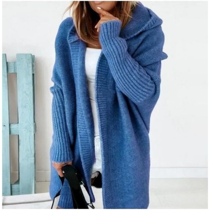 Cardigan Long Femme Grande Taille à Capuche - Gilet Tricoté Torsadé Épais Avec Poches, Manches Longues, Pull Oversize Chaud Pour Hiver Et Automne