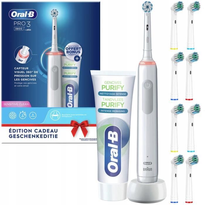 Oral-B Pro3 3800 Gift Edition Brosse à dents électrique +8 embouts de remplacement