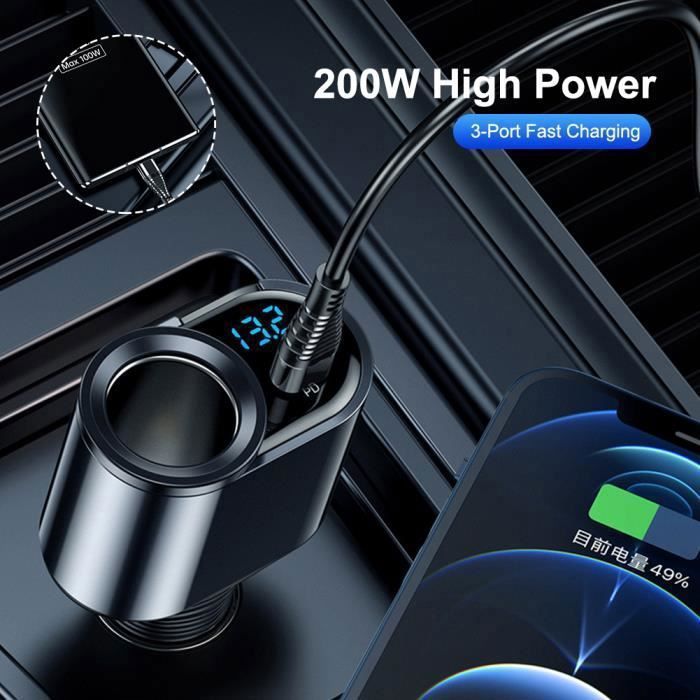 Allume-cigare Chargeur Voiture Type C 100W - Charge Rapide Pour Téléphone - Neuf