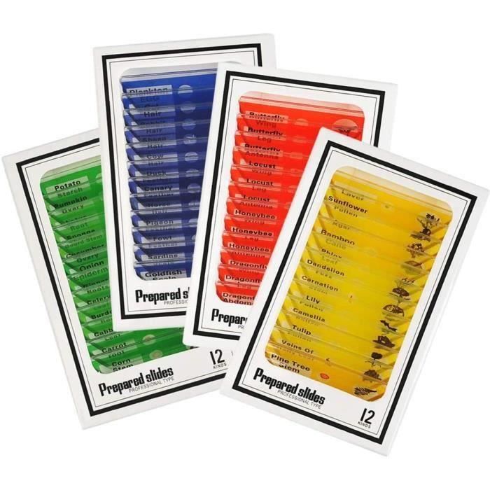 HAOLIPDiapositives Préparées au Microscope pour Enfants 48PCS Lames