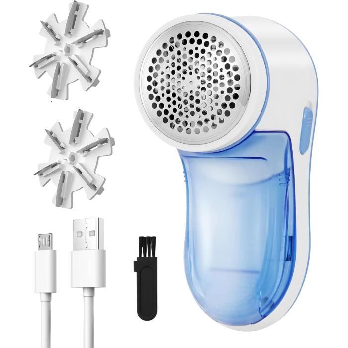 Rasoir Anti-Bouloche USB Rechargeable - 2 Lames Rechange, Idéal Vêtements, Couvertures Et Meubles