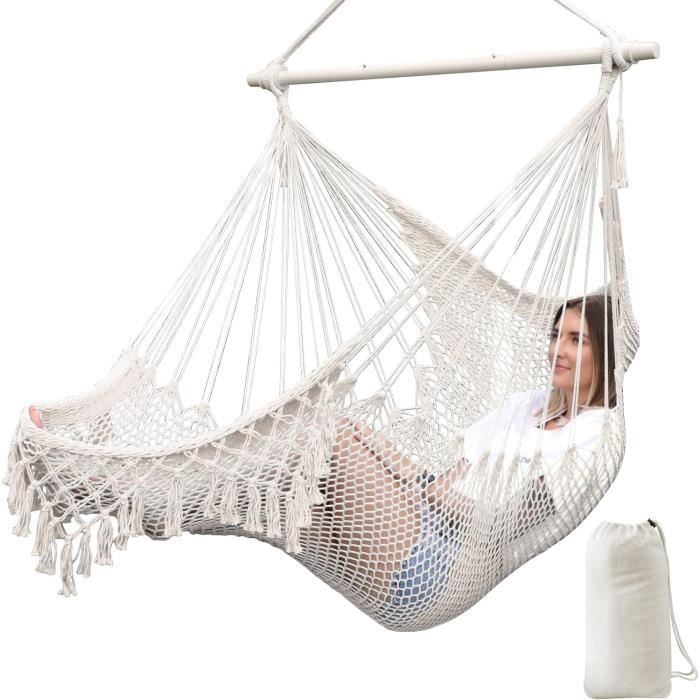 Chaise Hamac Suspendue - Capacité 150 Kg - Tissu Coton/polyester Doux - Pour Balcon, Jardin, Terrasse - Installation Facile - 5