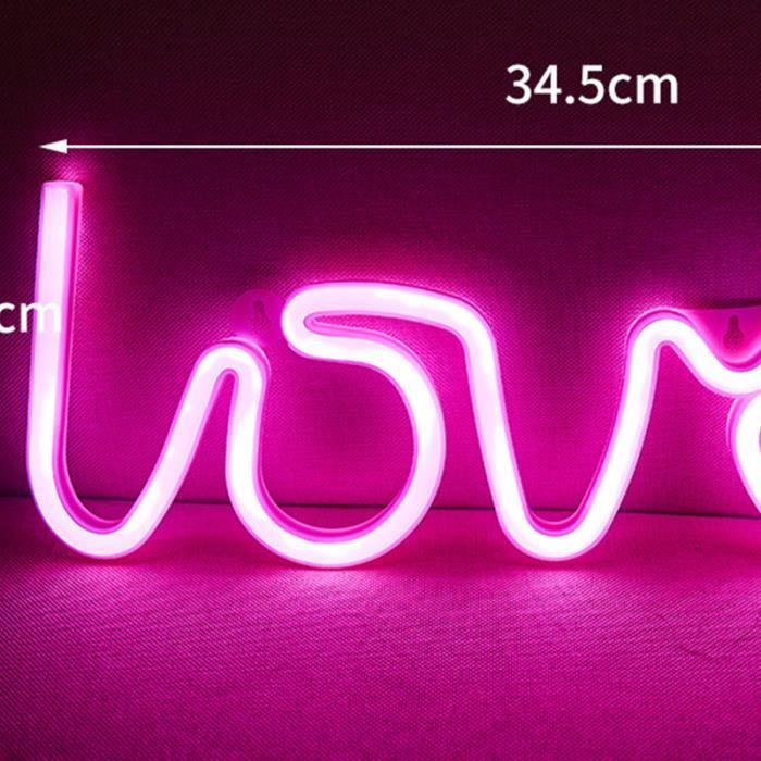 Enseigne Néon LED Love - 34,5x13,5cm - Alimentation USB Ou Piles - Décoration Chambre, Fête - Rose