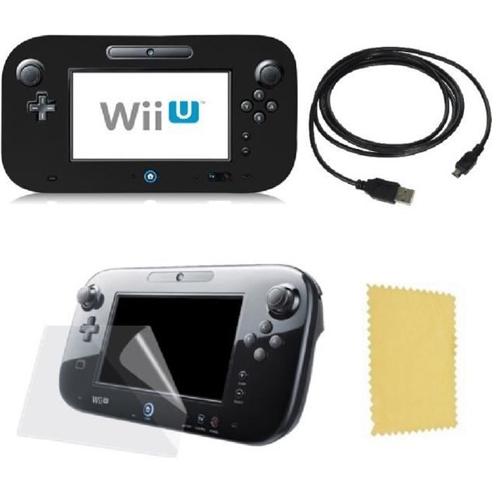 Pack 3 en 1 Nintendo Wii U Gamepad : Housse silicone Chargeur USB 3.0 Protection écran