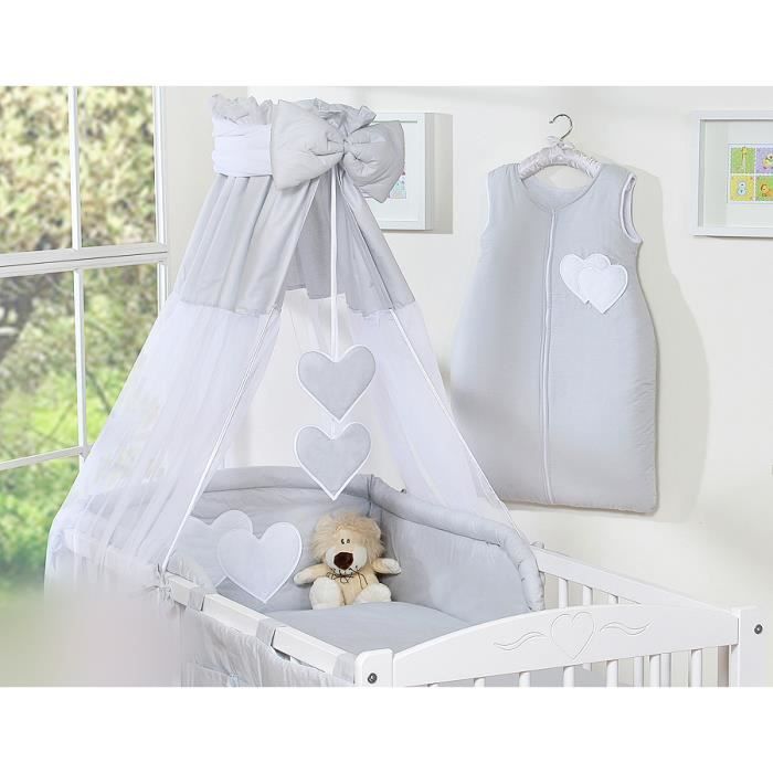 Ciel de lit bébé en voile avec bande – gris à coe avec fleche support