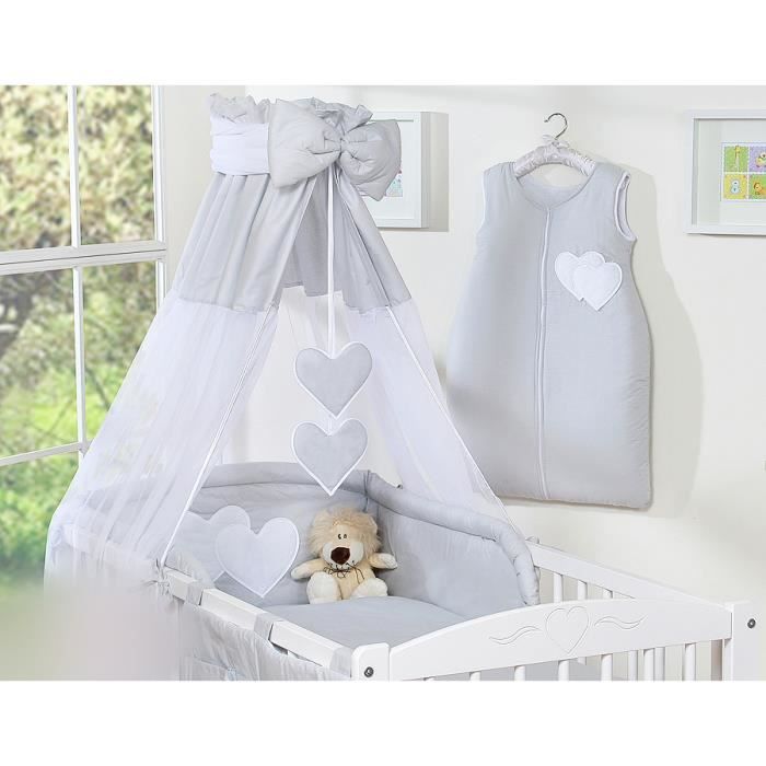 Ciel de lit bébé en voile avec bande  gris à coe avec fleche support