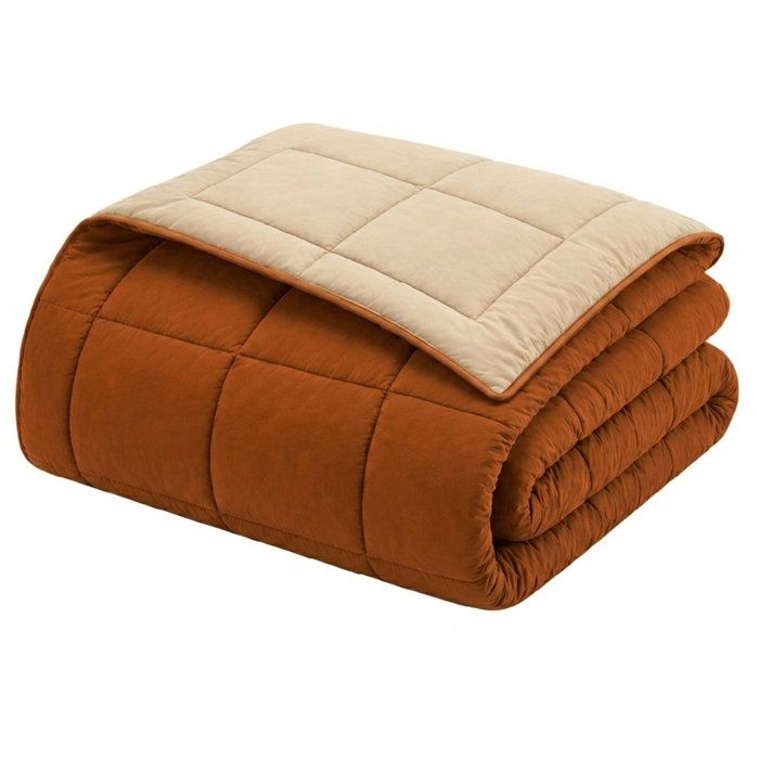 CALGARY - Couette Chaude Microfibre - 400 gr/m² - Ocre & Galet - 240 x 260 cm