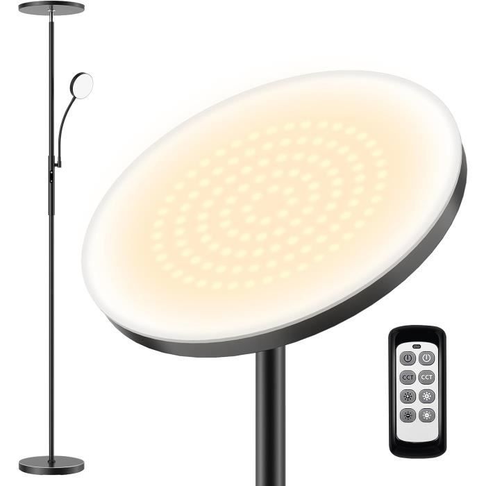 Lampadaire Sur Pied Salon Avec Tablette De 3 Étagères En Bois, Abat