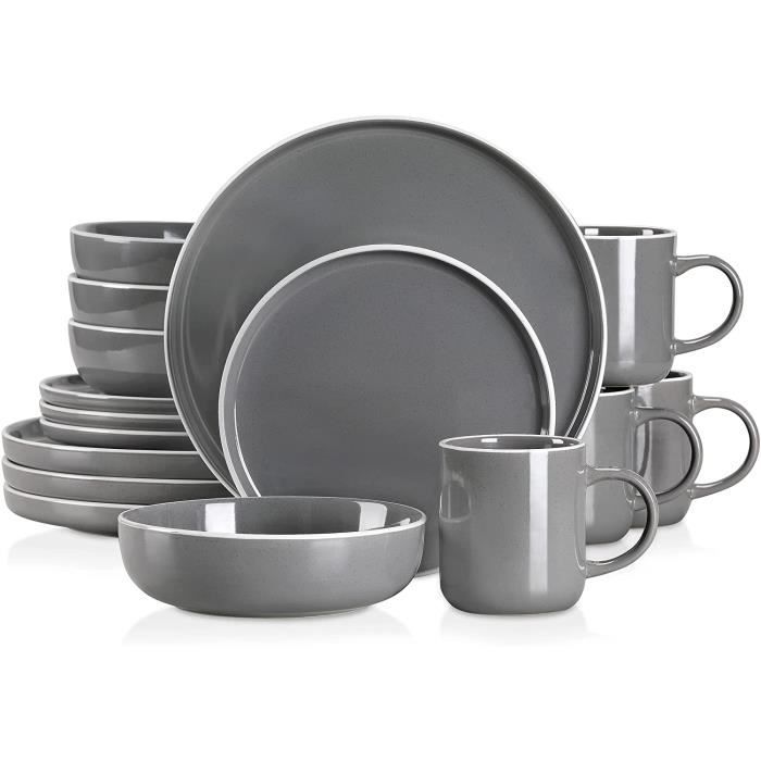 Vancasso Venus Service De Table 12 Pièces Grès Gris Mat - Assiettes Et Bols Modernes