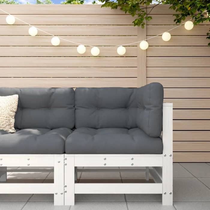 vidaXL Canapé dAngle avec Coussins Siège avec Dossier Meuble de Jardin Terrasse Balcon Patio Extérieur Blanc Bois de Pin 825654