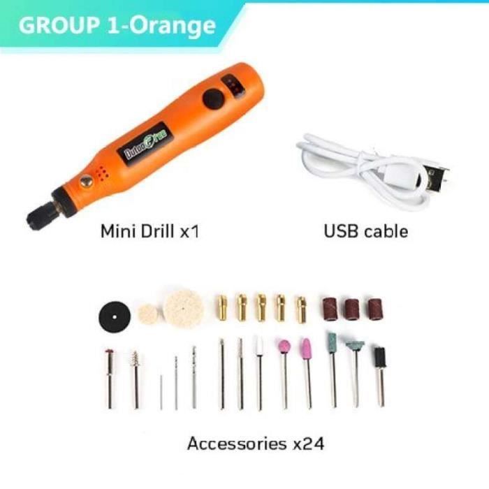 Mini Perceuse électrique USB - Vitesse 11000 Tr/min - Pour Résine, Bois, Bijoux - Set D'accessoires