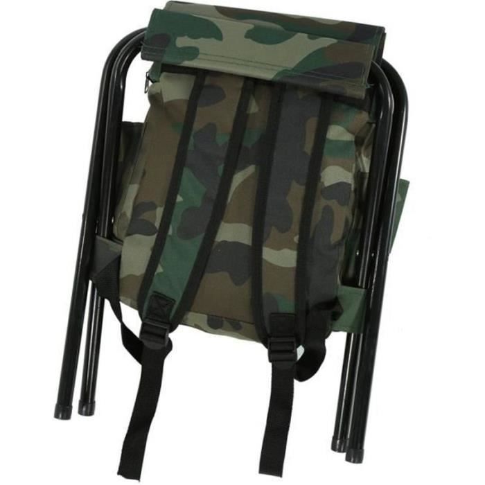 Chaise Pliante De Pêche Avec Sac à Dos Intégré - Siège Portable Pour Camping, Chasse, Pique-nique - Camouflage