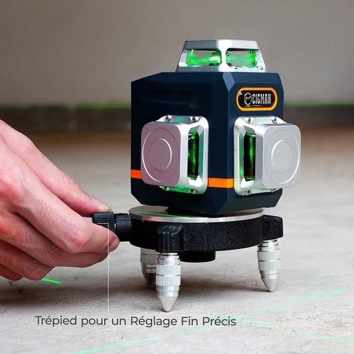 CIGMAN Laser Auto-nivelant Batterie Li-ion Intégrée ION Niveau Laser Vert 3x360° 