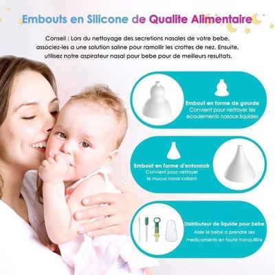 Aspirateur Nasal Bébé Électrique Rechargeable - 9 Niveaux Aspiration, 3 Buses Silicone - Mouche Bébé Silencieux