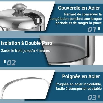 Seau à Glaçons 3L Isotherme Acier Inoxydable - Champagne Vin Bière Avec Accessoires