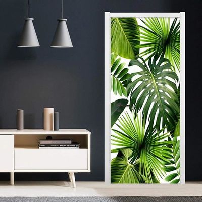 Sticker Mural Végétal 3D - Décor Tropical Feuilles Et Fleurs - 77x200 Cm - Autocollant Porte Ou Mur - Salon, SDB, Bureau