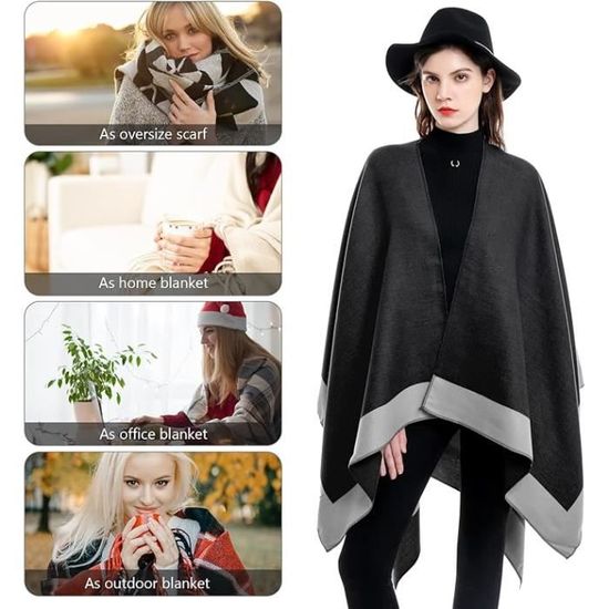 Poncho Châle Femme Épaissi | Écharpe Cape Hiver | Taille Unique 130x150cm | Cachemire Imitation | Doux Et Chaud