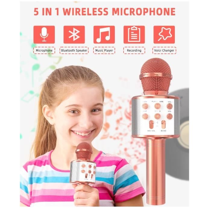 Micro Karaoké sans Fil Bluetooth, Microphone Karaoke avec LED de Danse,  Portable Micro sans Fil Haut-Parleur pour Enfants/Adultes Chanter, Fête,  Fille Garcon Cadeau, Compatible avec Android/iOS/PC : : Jeux et  Jouets