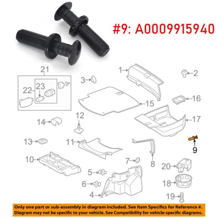 Lot 20 Clips Doublure Hayon Coffre A0009915940 – Compatible Mercedes Classe C, SLK/SLC, Classe E – Nylon Robuste
