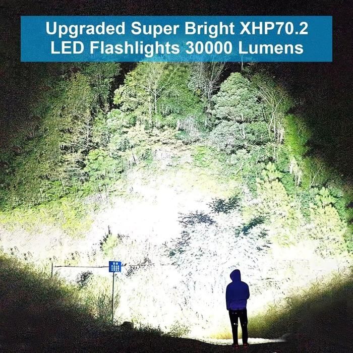Lampe Torche LED Ultra Puissante, 15000 Lumens Lampe de Poche, XH70.2 Lampe  Torche Rechargeable, Étanche Zoomable Lampe Tactique Avec 5 Modes  D'éclairage pour Camping 