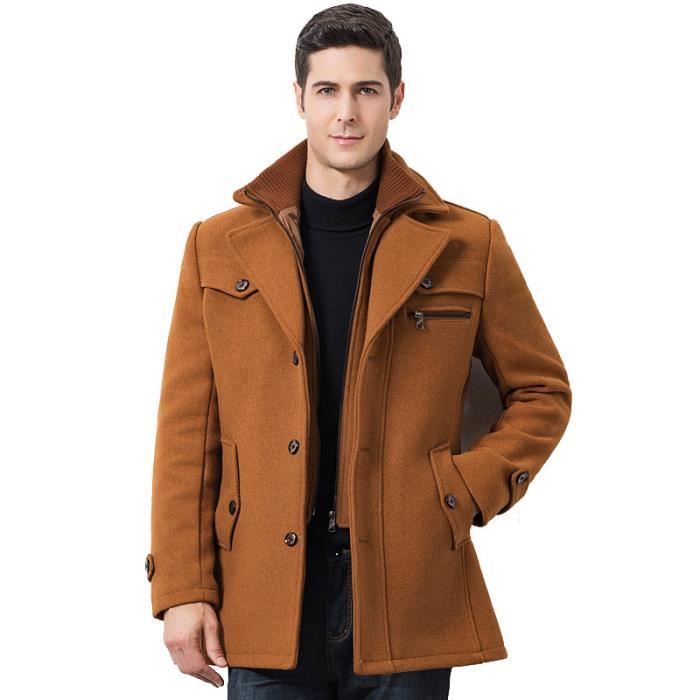 Manteau Long en Laine pour Homme Veste en Laine Mode Automne Hiver
