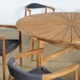 Ensemble table ronde en teck et 6 fauteuils en teck et corde-2