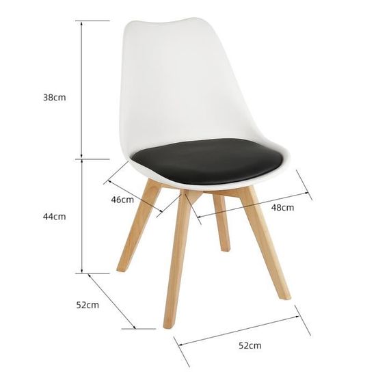 Keisha°Lot de 4 chaises scandinaves blanc coussin gris - L52 x W48