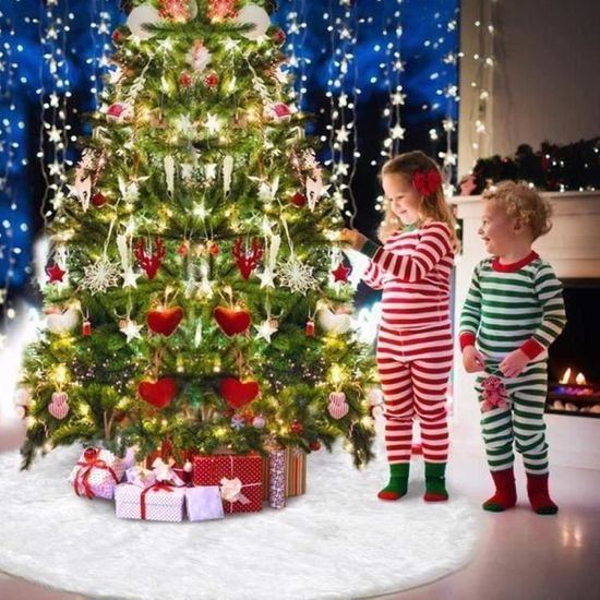 Jupe De Sapin De Noël 90 Cm – Blanc à Flocons Argentés, Peluche, Couvre-pied, Anti-dérapant - 4