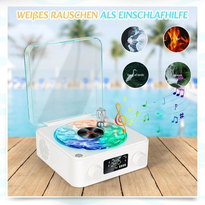 Lecteur Vinyle The Waves - Tourne-Disque Rétro Bluetooth Avec Haut-Parleur, Aide Au Sommeil, Lumière RVB Et Support Carte TF
