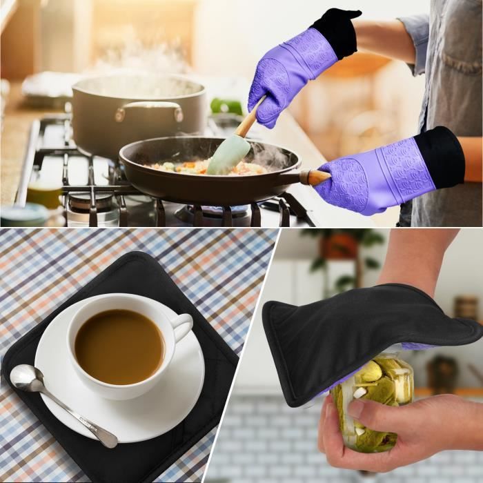 4PCS Gants De Cuisine Et Maniques, Résistant à La Chaleur Gants De Four
