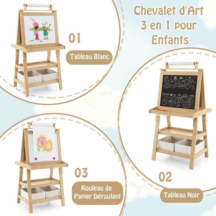 GOPLUS Tableau Noir Enfants Double Face 3-en-1 avec Tableau Blanc